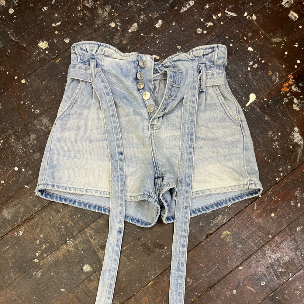 Light Blue Denim Women's Tie Jean Shorts